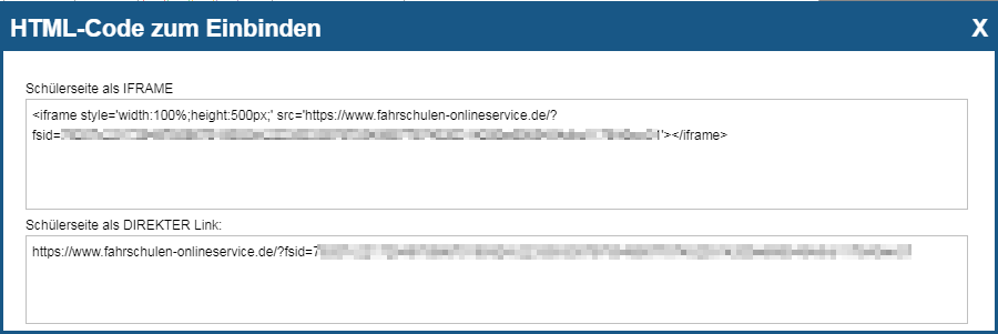 Code für das Einbetten in Ihre Website